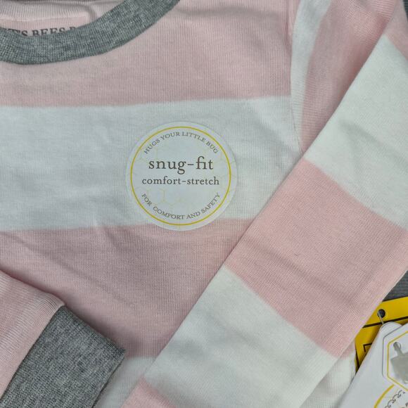 Burt's Bees Rugby Stripe Organic Cotton Snug Fit Pink & White Pajamas Girls 18M - Picture 2 of 6